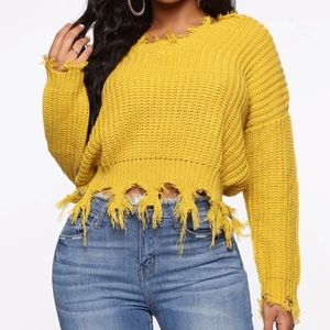 FASHIONNOVA Always Distressing Me Out Sweater! - Mustard